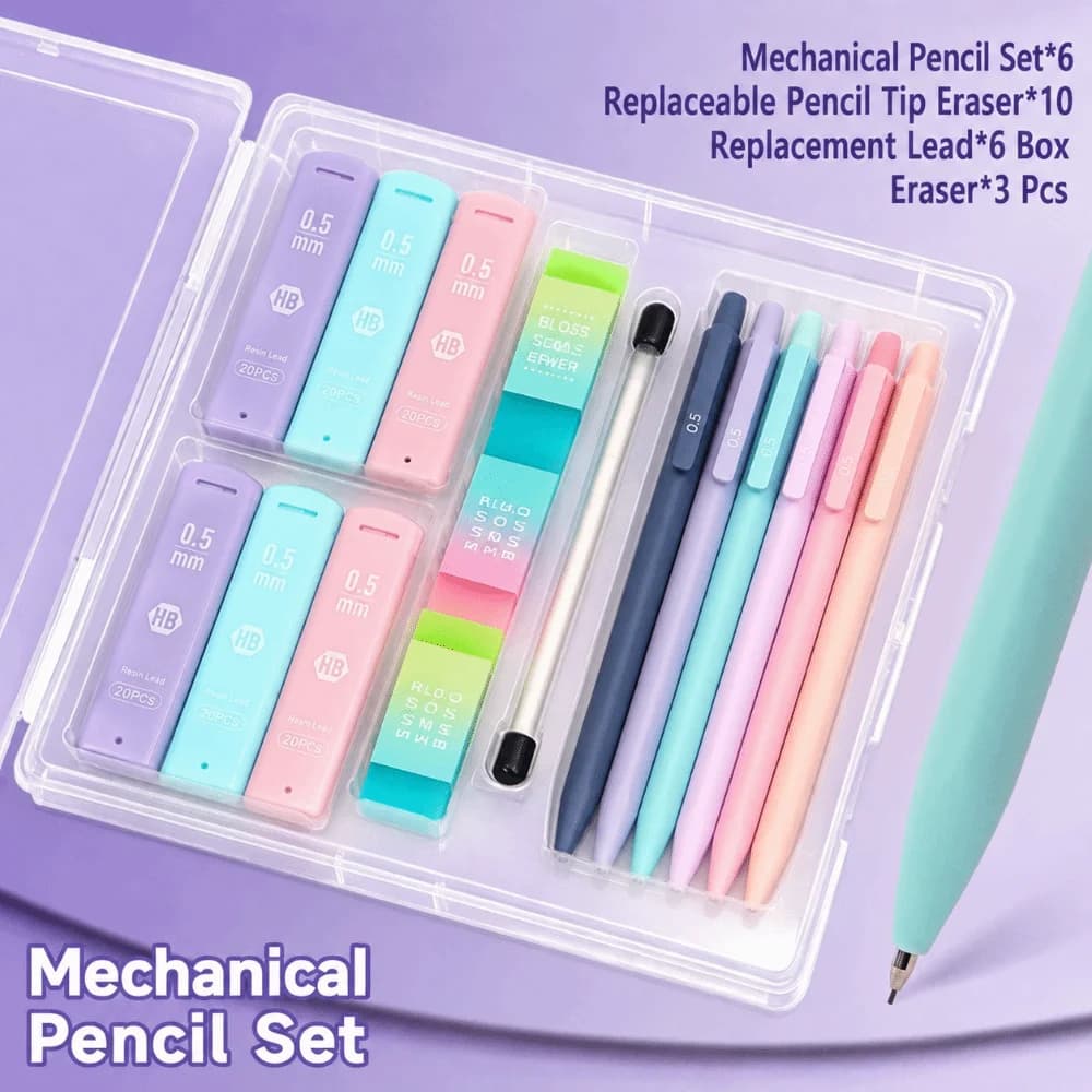 16pcs Morandi Mechanical Pencil Set 0.5/0.7mm HB Automatic Pencils with Refills/Erasers Drafting Pencils Kit School Office