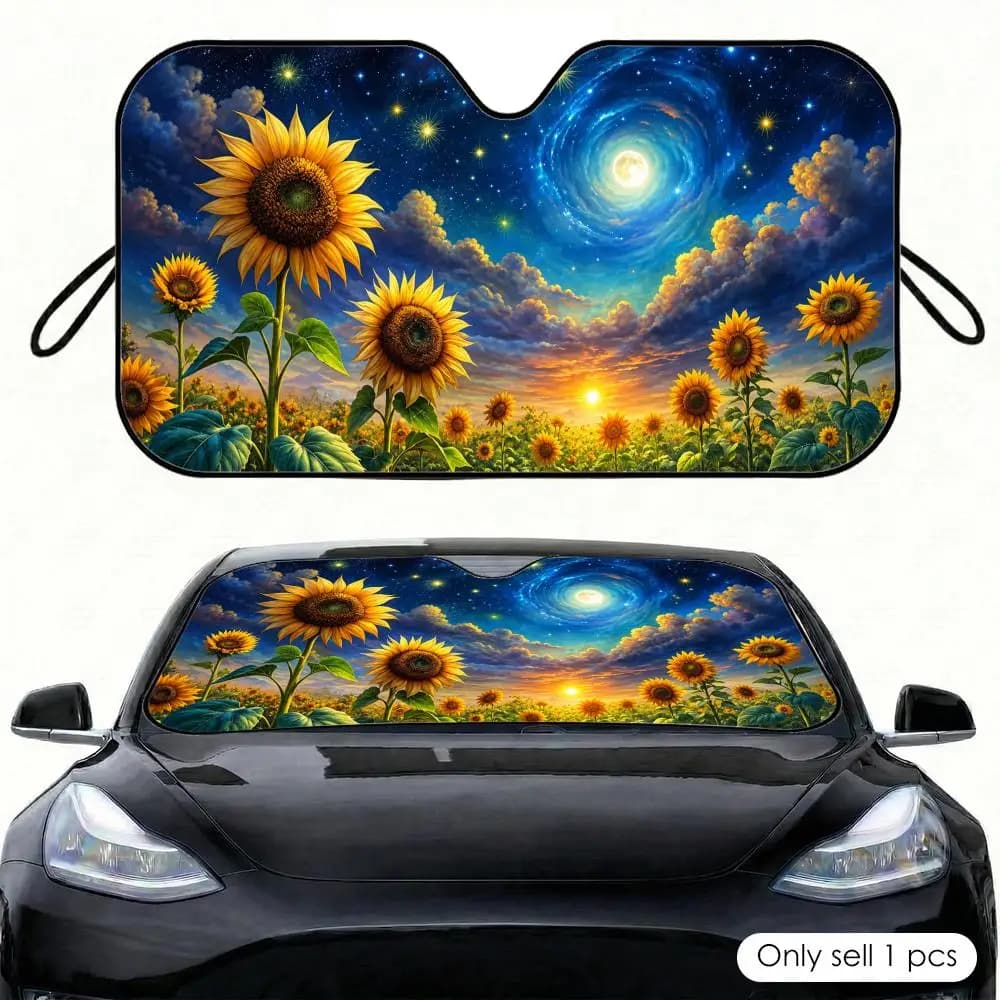 Sunflowers Starry Night Sun Visor Car Windshield Sunshade Front Window UV Protection Heat Insulation Sun Shade Cover Foldable