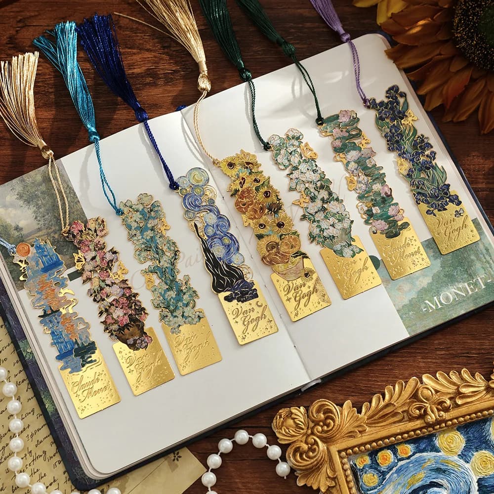 Ancient Style Oil Painting Metal Bookmark, Van Gogh Famous Painting Hollow Out Tassel, Creative Journal Decor Book Clip