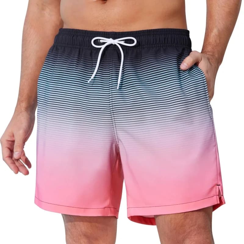 Trendy Ombre Striped Graphic Swim Trunks For Men Lightweight 3D Printed Short Pants Summer Hawaii Surf Swimsuit Beach Shorts