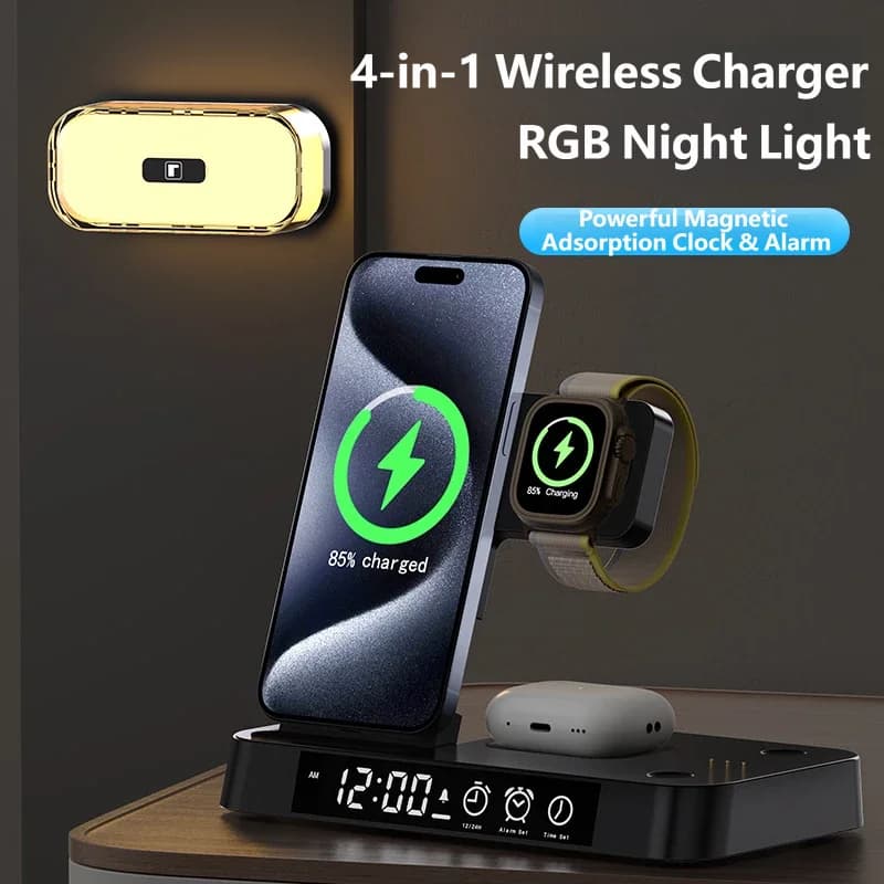 3-in-1 MagSafe Magnetic Wireless Charger 30W Fast Charging Stand with Night Light Desktop Charging Station for iPhone 16 Samsung