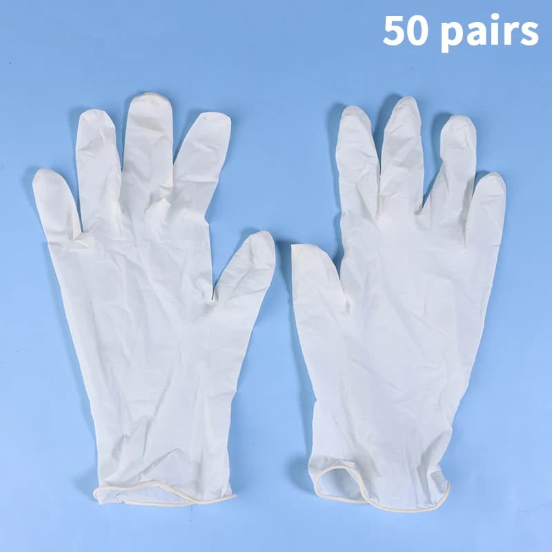 50 paia di guanti medici bianchi monouso in lattice di gomma sterile per esame chirurgico, confezione speciale per cure mediche