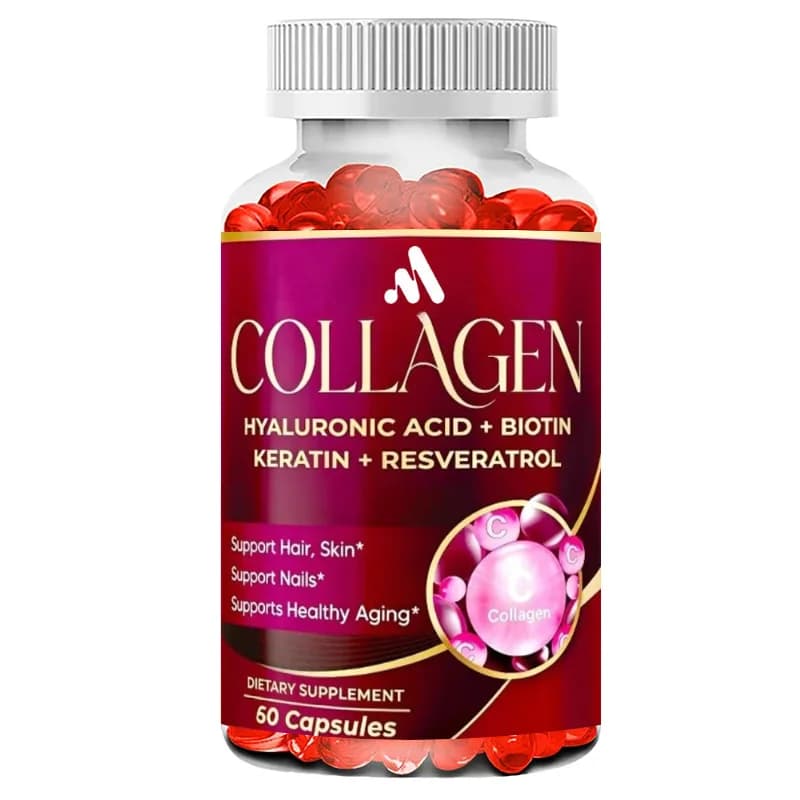 Organic Collagen Capsule 6419mg, Containing Hyaluronic Acid, Biotin, Keratin, Resveratrol - Hair, Skin, Nail Health Support