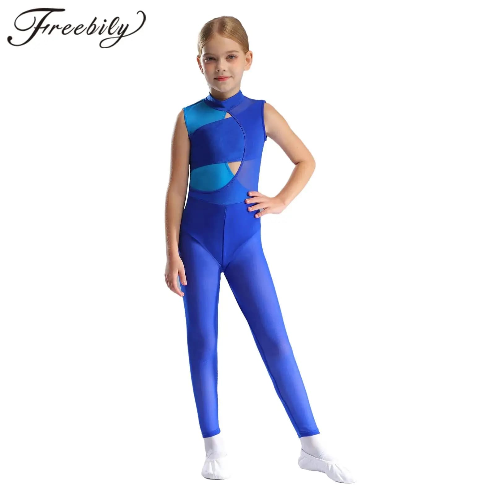 Body da ginnastica per bambini Ragazze Patchwork Pattinaggio su ghiaccio Tuta Bambini Senza maniche Ritaglio Acrobazie Palestra Yoga Allenamento Body