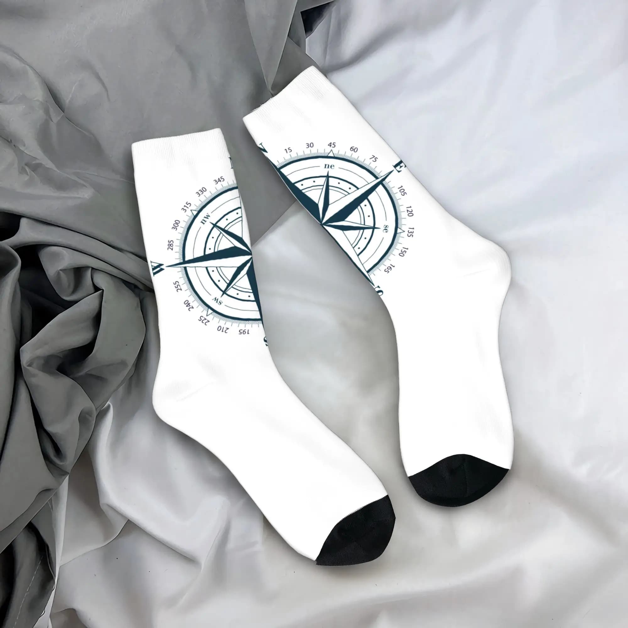 Calzini da Uomo con Bussola Nautica Personalizzata, Calzini Unisex Kawaii con Stampa 3D di Ancora e Barca