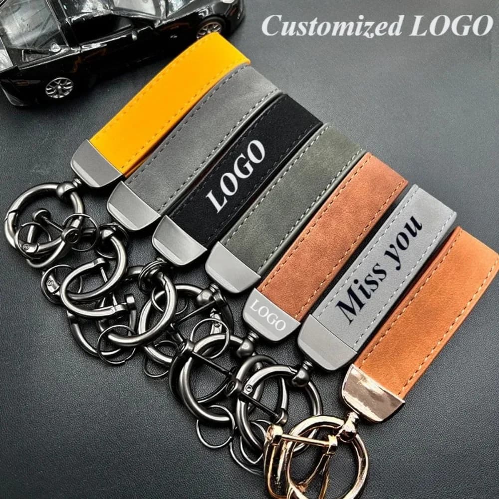 Portachiavi con logo personalizzato Portachiavi per auto in pelle scamosciata di fascia alta Portachiavi con incisione laser personalizzato Regalo di lusso Fibbia per cintura da uomo