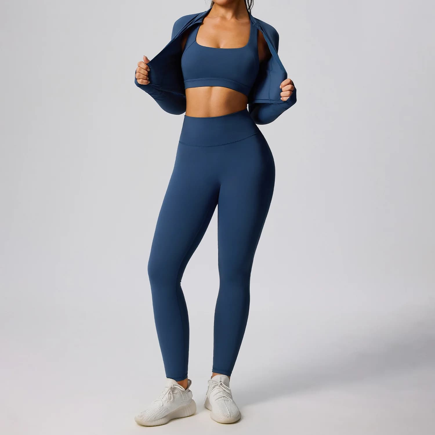Nuovo Set Sportivo da Yoga 3 Pezzi Traspirante ed Elastico per Corsa e Fitness all'Aperto con Leggings Sportivi