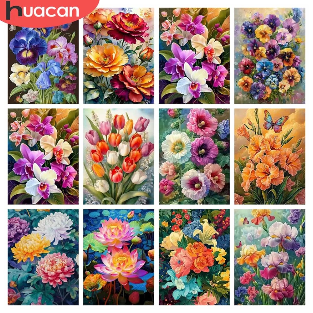 HUACAN Pieno Quadrato Rotondo Diamante Mosaico Fiore Orchidea Kit di Pittura Diamante Iris Floreale Strass Immagini Decorazioni per la Casa