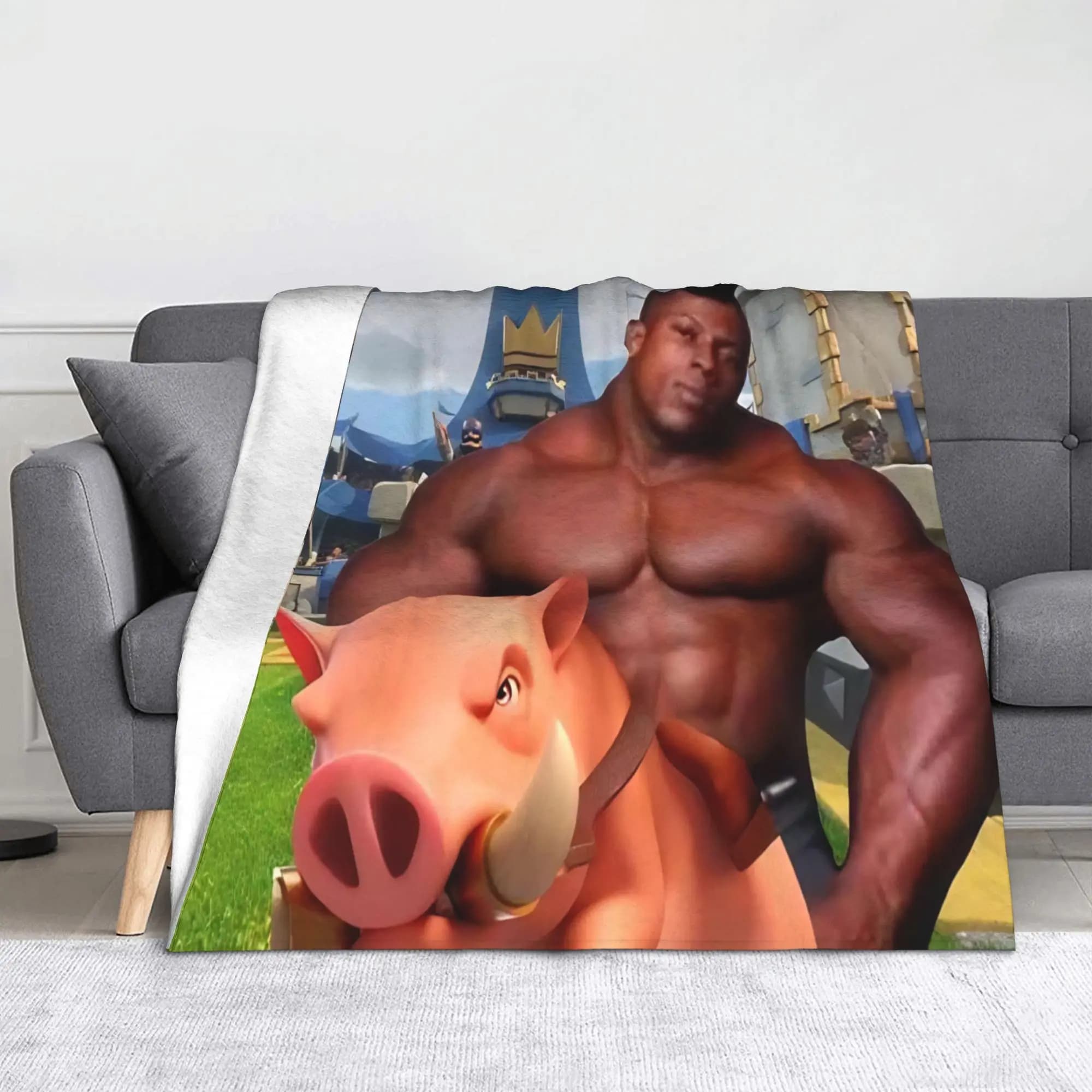 Hog Rider Gaming Funny Pig Black Muscle Blankets Velvet mimimi Super Warm Throw Blankets for Car Sofa Couch Bed Rug