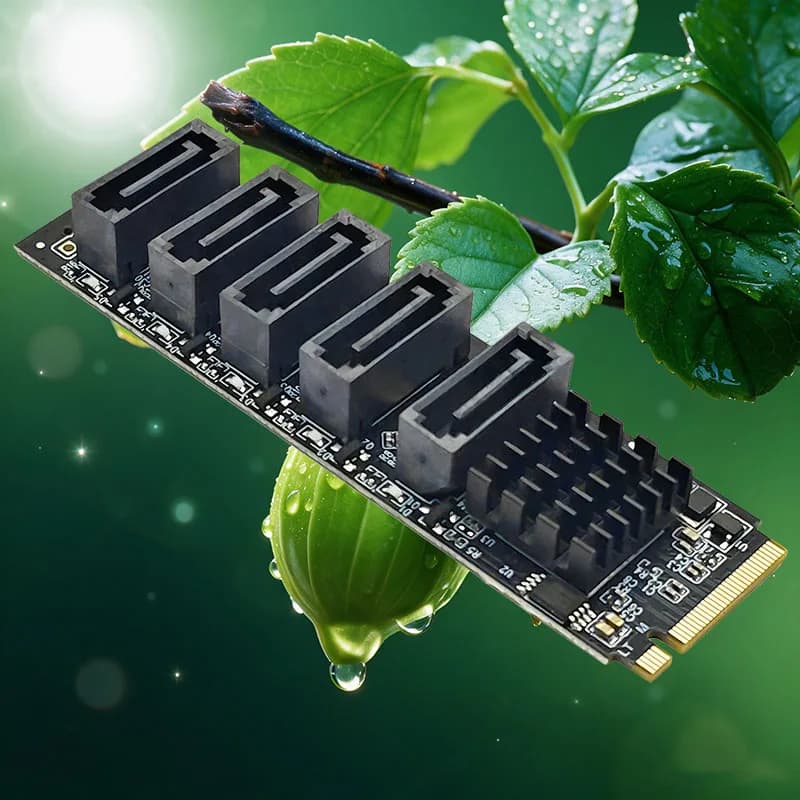 M.2 M Key PCIe 3.0 to 5 Ports SATA 3.0 6Gbps Expansion Card NVME M2 to SATA Riser Adapter with Heat Sink for HDD SSD NAS Storage