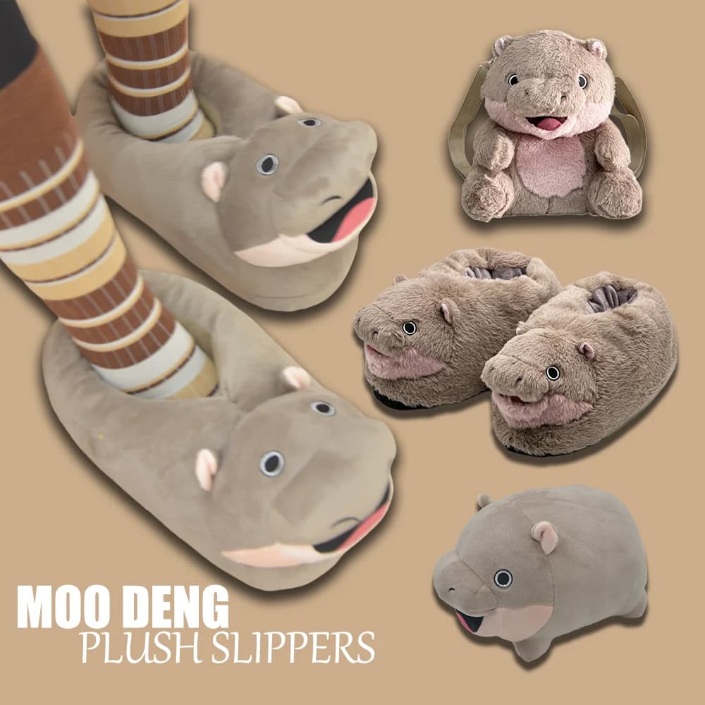 Highland Cow Moo Deng Plush Slippers Christmas Hippo Fluffy Shoes Funny Animals Hippopotamus Adults House Shoes Bags