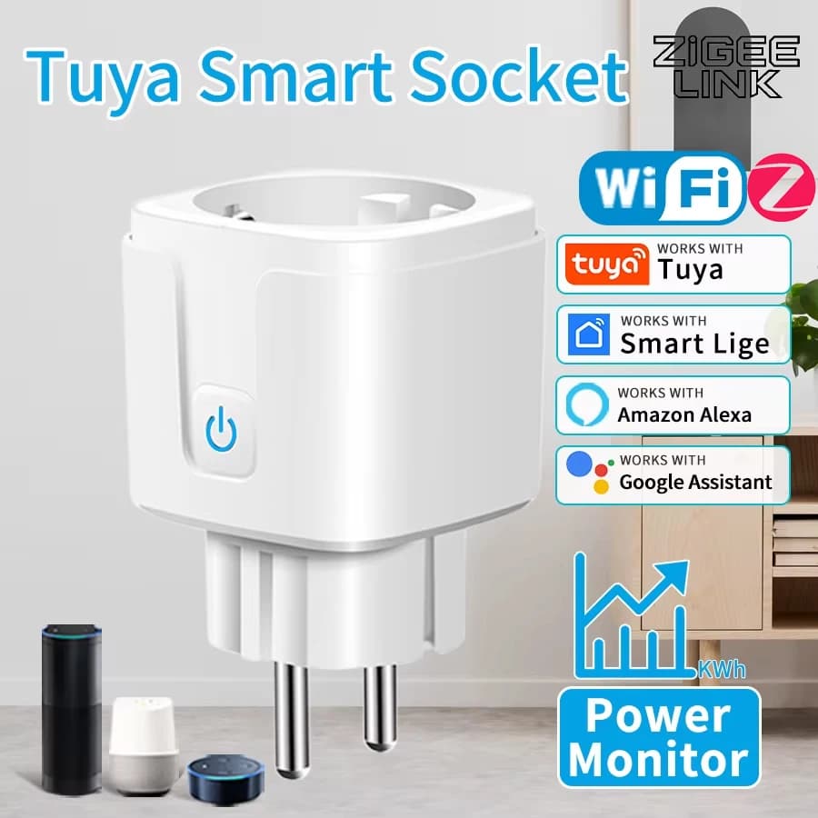 EU Tuya Smart WiFi Zigbee3.0 Presa 16A/20A Spina del monitor di energia Interruttore timer di controllo vocale per cucina Soggiorno Alexa Google