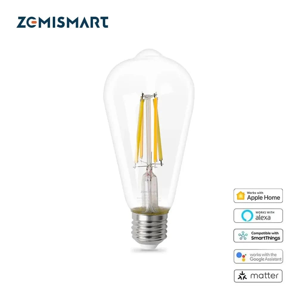 Zemismart Matter WiFi Smart Led Lampadina a filamento 7W Lampada al tungsteno dimmerabile E27 Homekit SmartThings Alexa Google Home App 220V