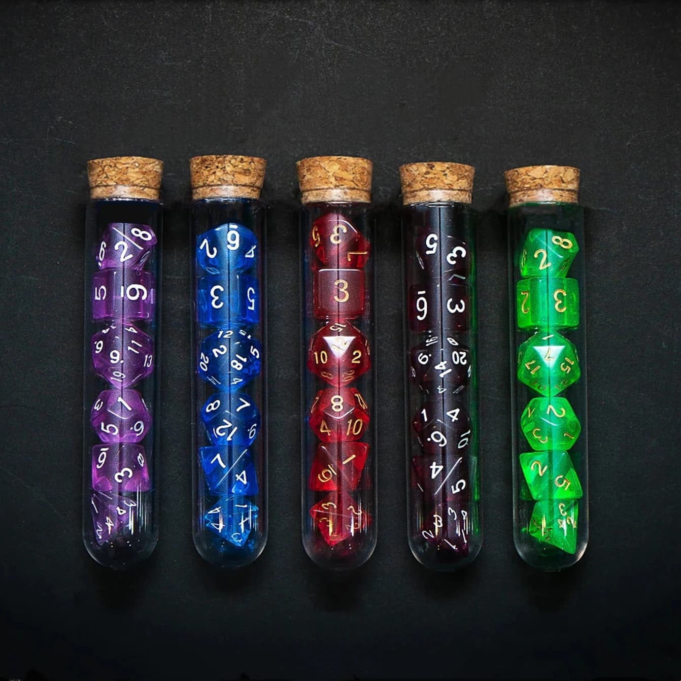 Set di dadi D&D COC poliedrici trasparenti 7 pezzi/set fiaschetta per pozioni fantasy RPG | Set di dadi DND Dungeons and Dragons per giochi da tavolo