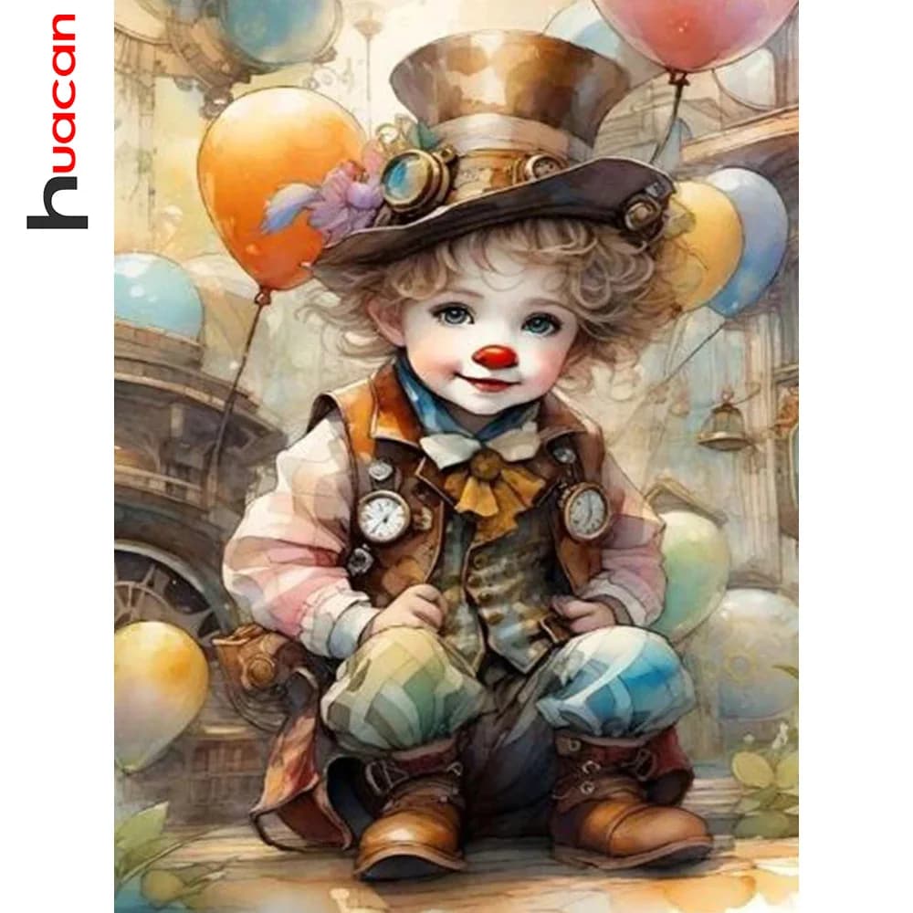 Huacan 5D DIY Diamond Painting Cartoon Diamond Embroidery Clown Cross Stitch Kit Rhinestone Pictures Home Decor