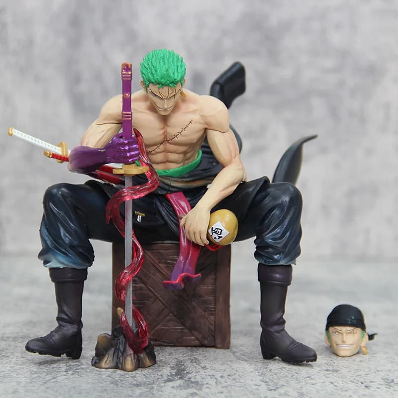 15 cm One Piece Zoro Anime Figure Sit Roronoa Zoro Action Figurine 2 Teste Statua in PVC Collezione Room Modello Decorazione Giocattoli Regalo