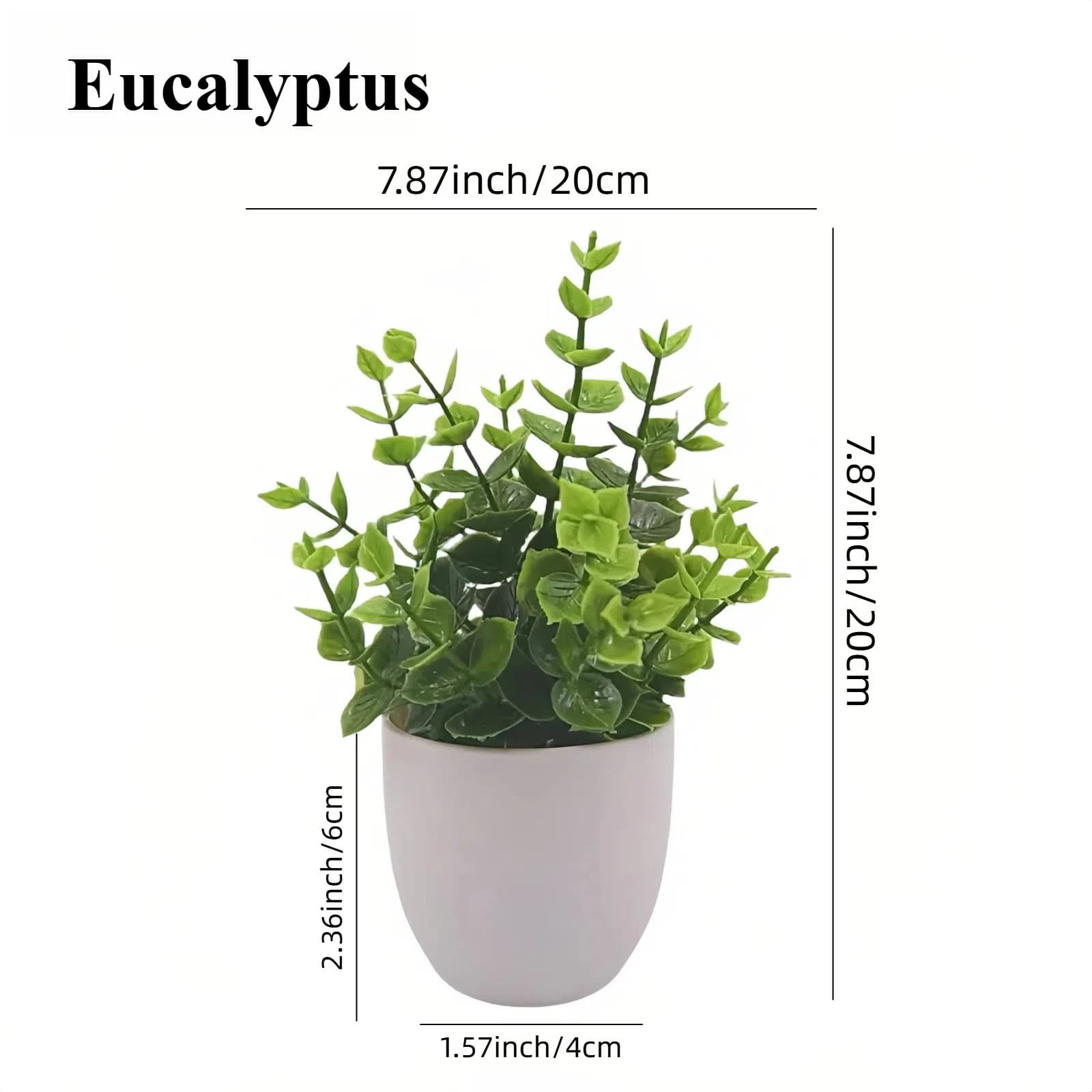 Artificial plant of eucalyptus, small simulated bonsai, green plant in pot, ornament for living room.