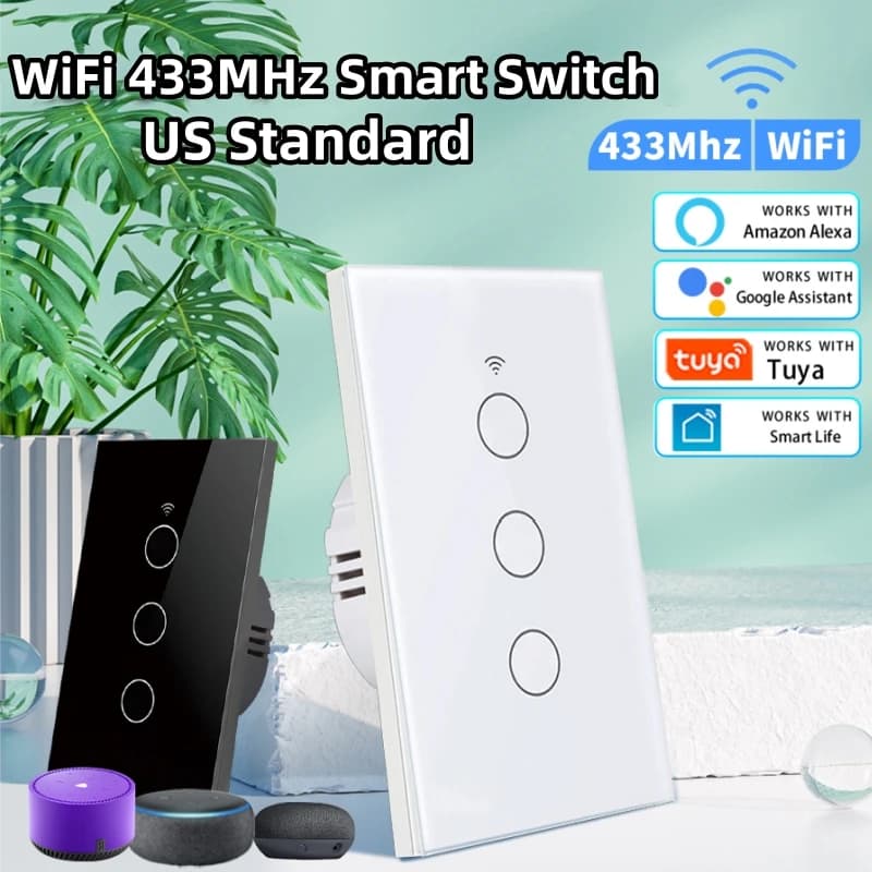 Tuya WiFi Smart Touch Switch 1/2/3 Gang Light Switch senza linea neutra US Standard APP Control funziona con Alexa Google Home