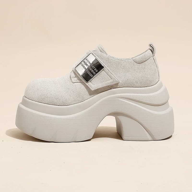 Nuovo 2025 Autunno 9CM Tacchi alti Scarpe casual in pelle Donna Sneakers robuste Comode pompe Piattaforma alta Scarpe da passeggio Donna
