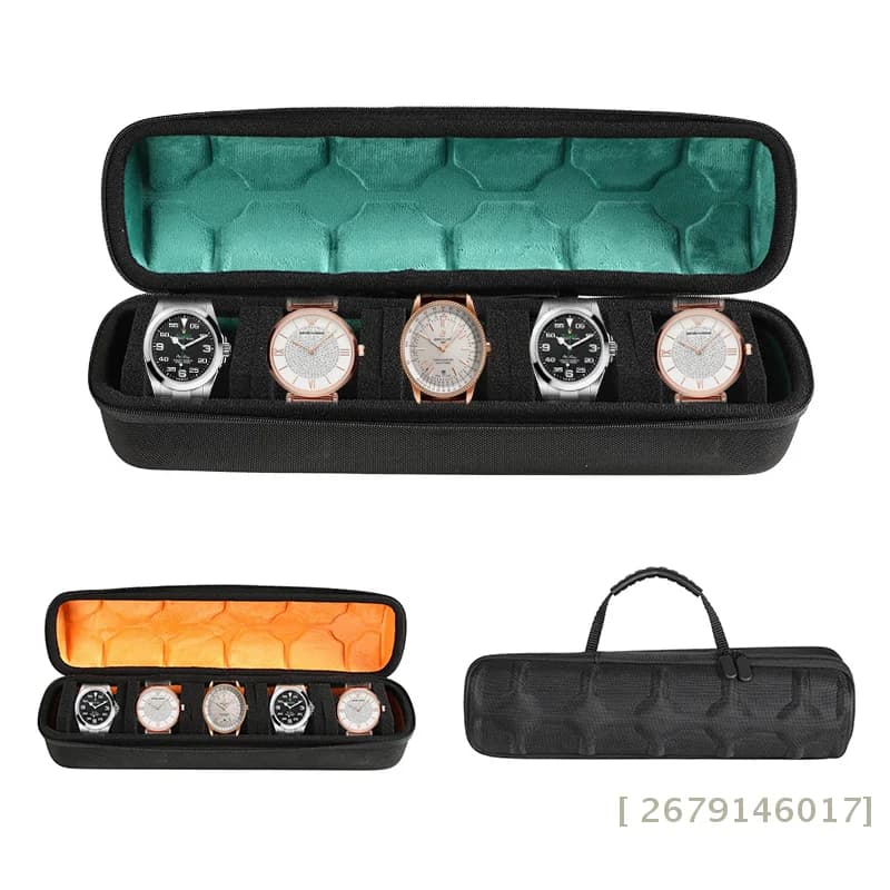 .YY26 daTravel Case for 5 compartment watches, with soft foam cushions, portable watch case, suitable for watches with dial up to 61 mm.