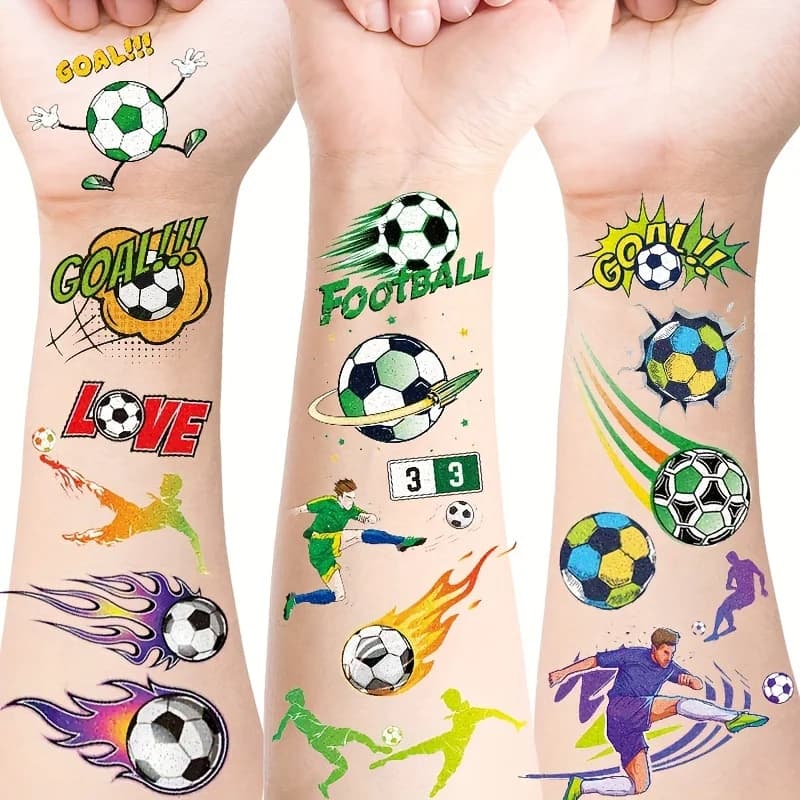 10 fogli di adesivi temporanei per tatuaggi a tema calcio per bambini, tatuaggi finti impermeabili per appassionati di calcio, per uomini, donne e bambini, ideali per feste