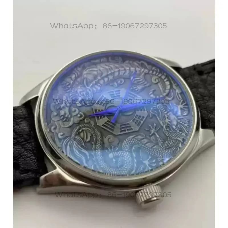High Relief Blue Dragon White Tiger Gossip Dial Automatic Mechanical Watch Retro Style