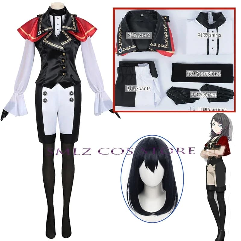 Ave Mujica Umiri Yaata Cosplay Anime BanG Dream! Costume Timoris, uniforme, top, pantaloncini, mantello, guanti, completo, abito da gioco per Halloween