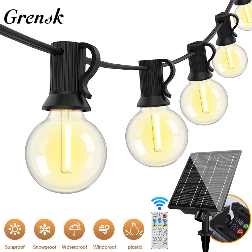 7.6M 18M 30M LED Luci a stringa solare G40 Patio Luce Infrangibile Lampadina Camper Giardino Luci a sospensione impermeabili per la decorazione del giardino