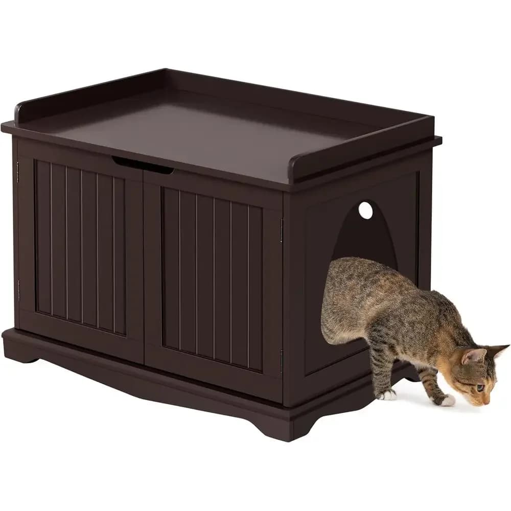 Indoor Wooden Cat Litter Box Enclosure, Hidden Washroom Cabinet, Decorative Pet Side Table with Storage