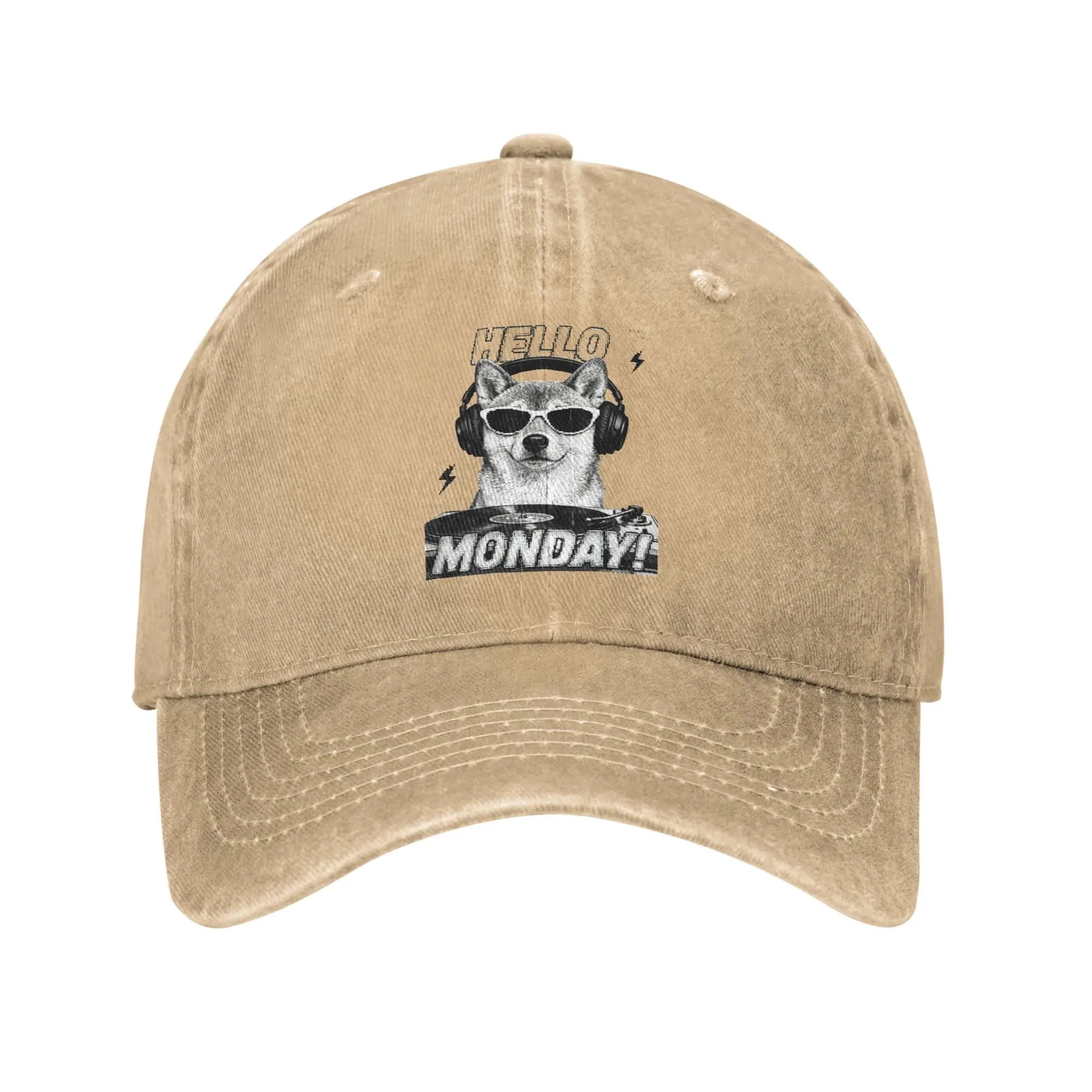 Hello Monday DJ Shiba Inu Dog Headphones Vinyl Retro Pixel Art Women's Hat Sun Visor Baseball Caps Peaked Cap