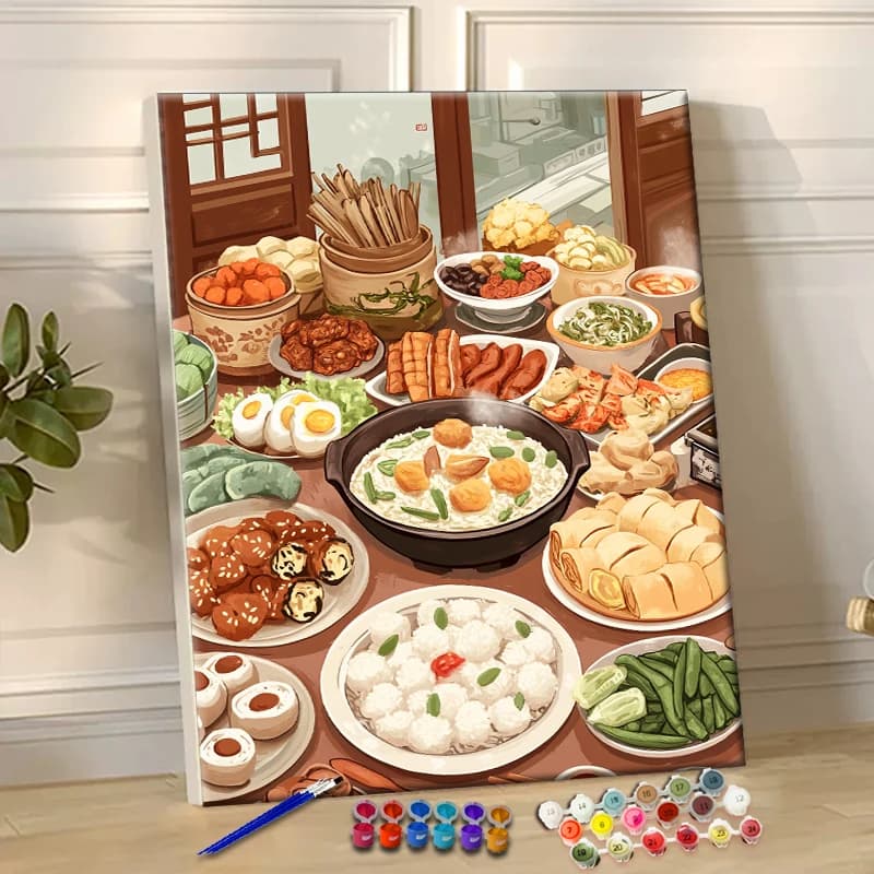 Painting By Numbers Chinese Breakfast Acrylic Paint Canvas Dropshipping Portrait Family Children Photo Christmas gifts