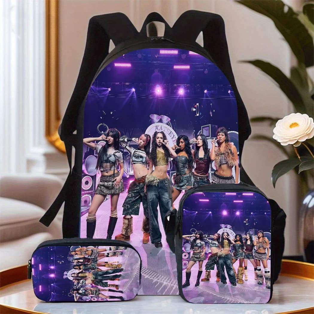 Halloween 3pcs Set Featuring a Confident Girl Theme, Which Includes a School Bag, a Pencil Case, And a Crossbody Bag. It Has a S