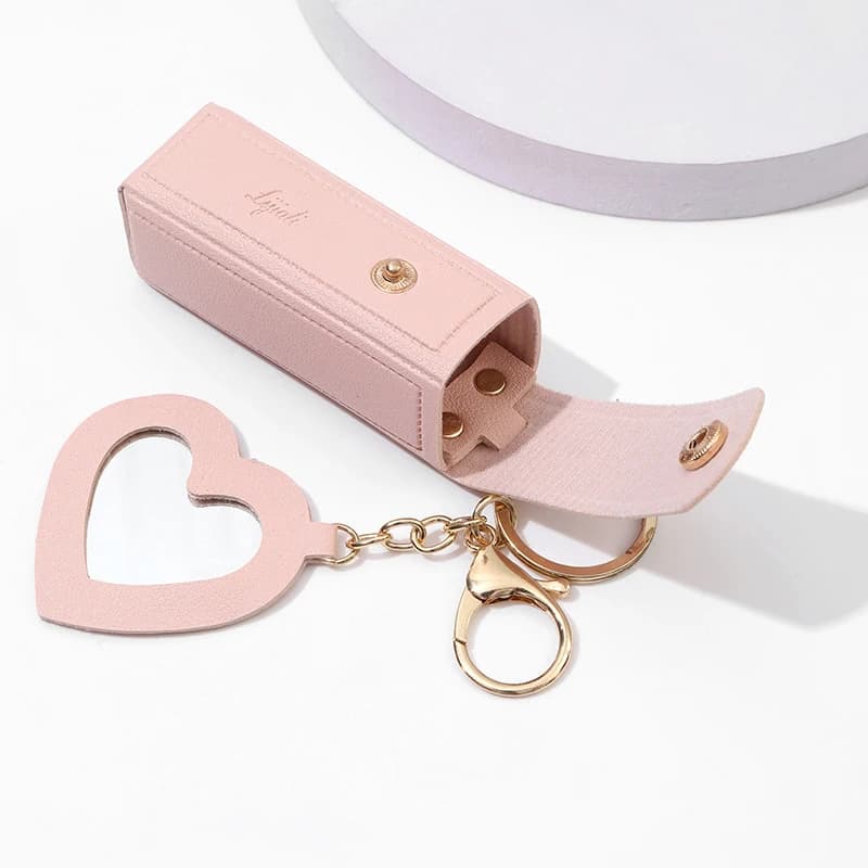 1PC Borsa Portatile per Rossetti, Portachiavi, Mini Scatola Portaoggetti per Donne, Custodia Protettiva per Rossetti con Mini Specchio per il Trucco