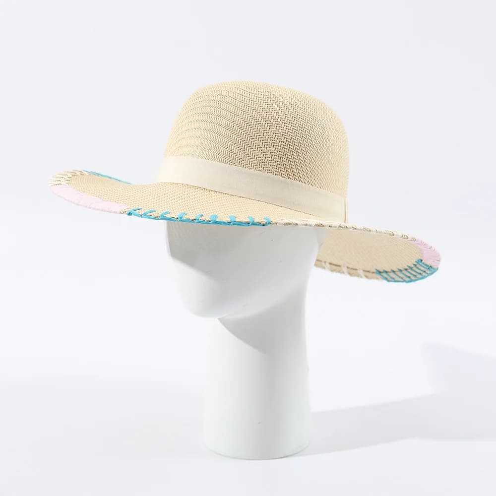 Handmade Natural Straw Woven Round Top Sun Hat, Vacation Style Beach Cap, Fashion Straw Hat