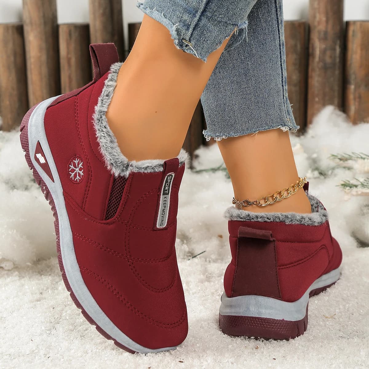 Scarpe da donna, scarpe casual, pile, stivali da neve ispessiti, caldi, con suola morbida, antiscivolo e comodi