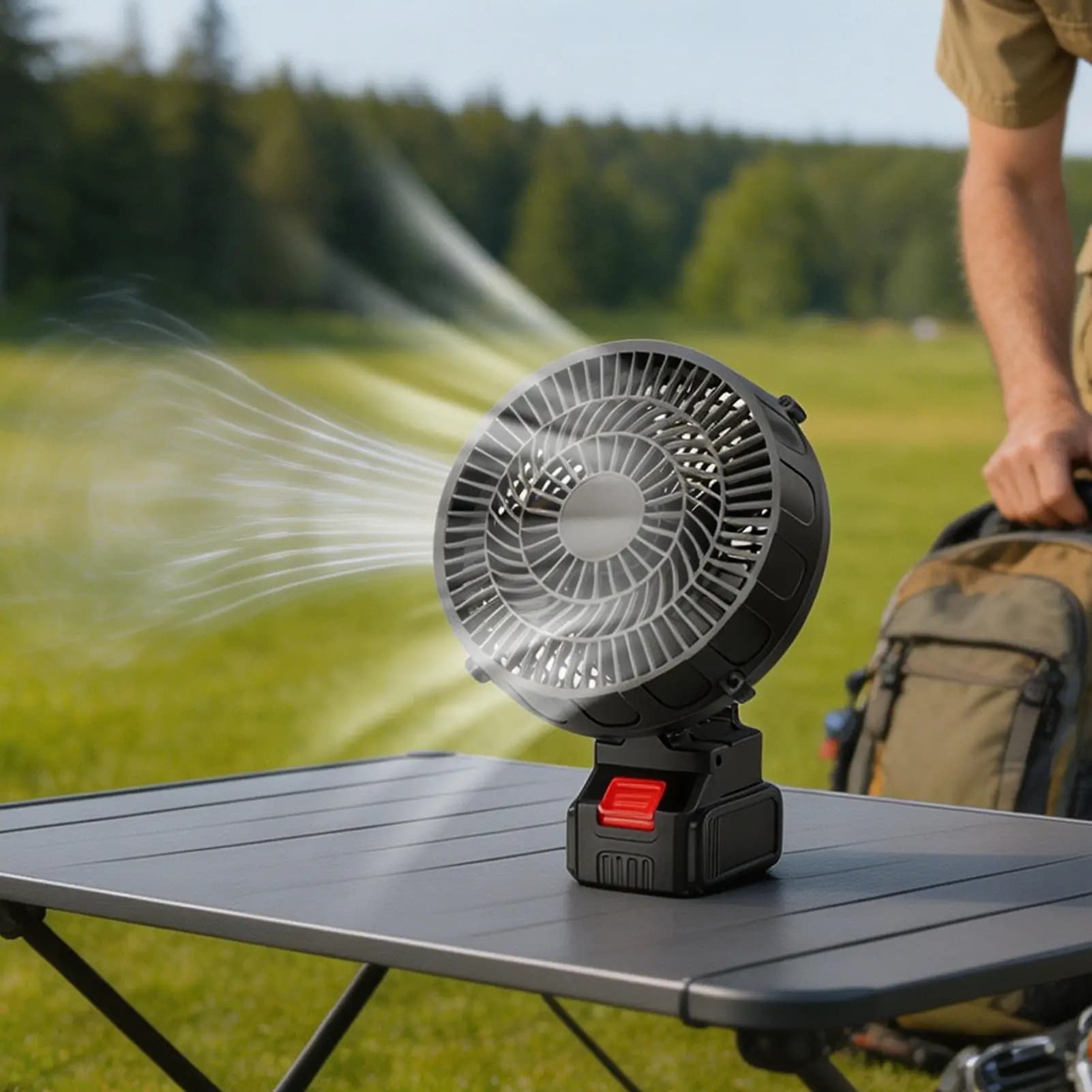 Nuovo Ventilatore da Campeggio Multifunzionale Silenzioso Ricaricabile, Ventilatore da Tavolo per Esterni, Circolatore d'Aria Portatile Wireless per Tenda e Soffitto