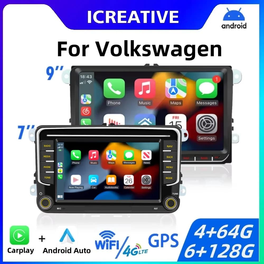 Autoradio Android 2Din per Volkswagen Golf 5 6 Polo Passat B6 B7 CC Skoda Jetta Universale Multimediale con Carplay Wifi GPS Navigazione