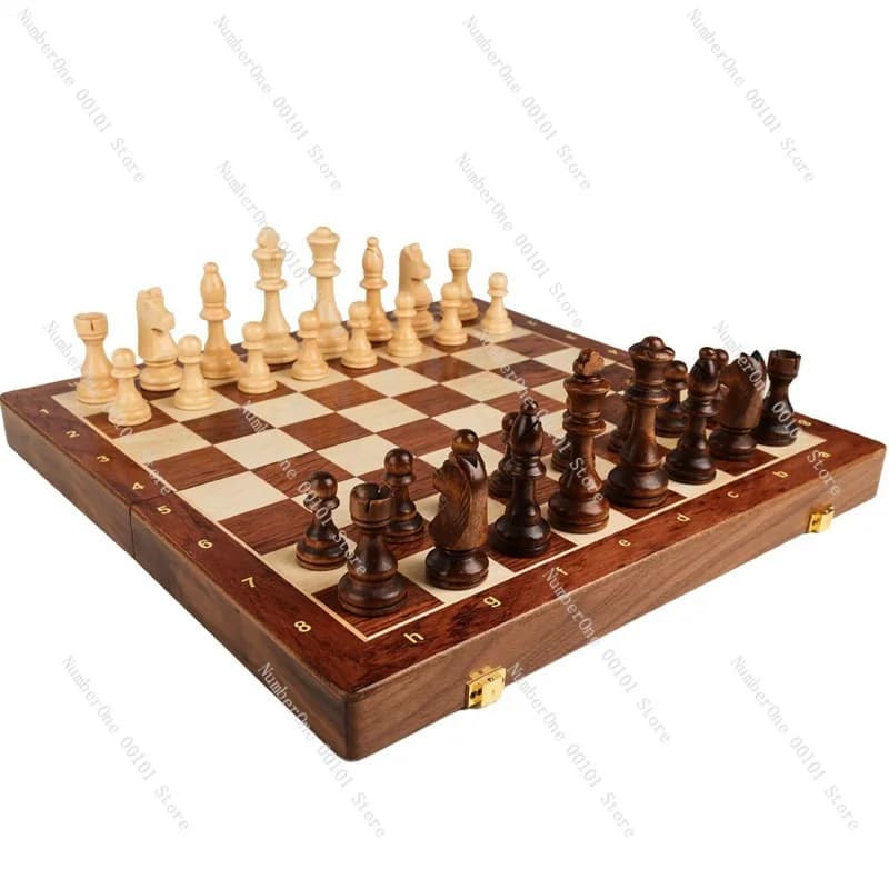 Set di scacchi di lusso in legno massello con scacchiera pieghevole in legno, set di scacchi occidentali con lavorazione artigianale di fascia alta, elegante set di scacchi