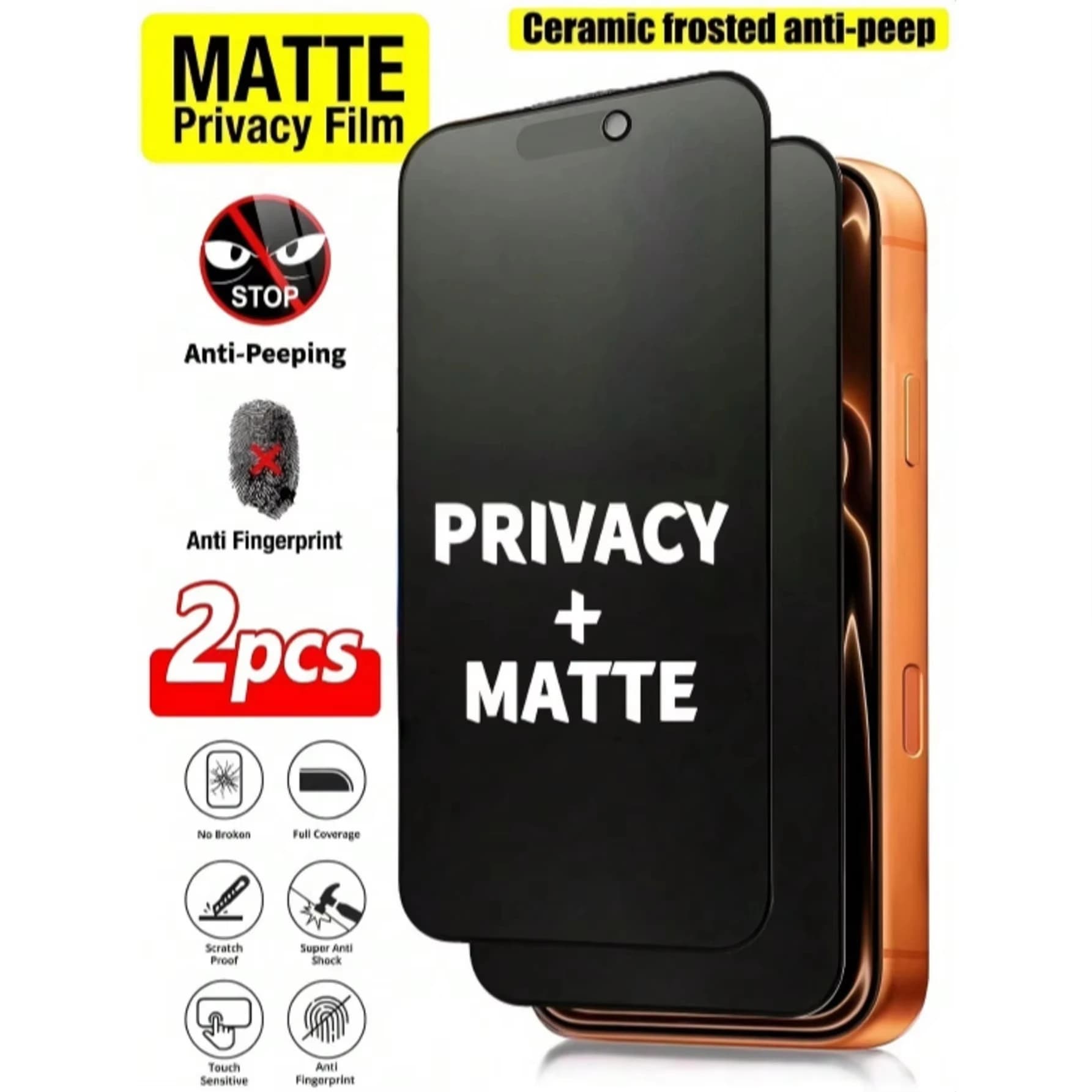 2PCS Matte Privacy Screen Protector For iPhone 18 17 16 15 14 13 12 11 Pro Max 16e Air 7 8 Plus SE X XS XR Ceramic Anti-Spy Film