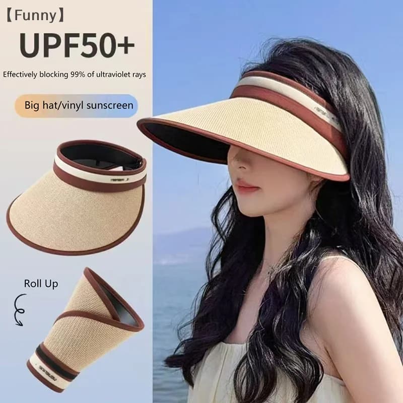 2025 New Female Caps Straw Empty Top Hat Summer Outdoor Large Eave Beach Hat Visor Sunblock Women Casual Sun Hat Sombrero