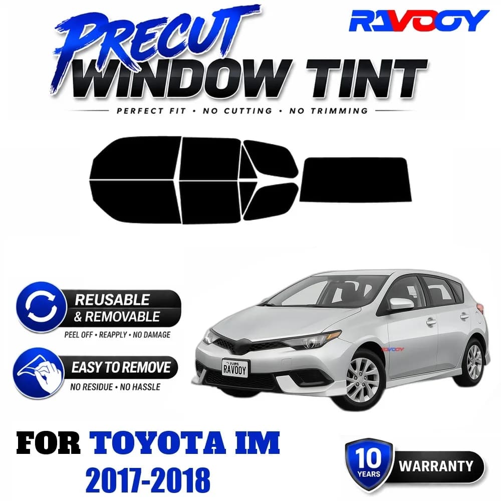 RAVOOY Precut Window Tint, Reusable Removable EPU Film, Custom Fit for Toyota iM 2017-2018, UV Heat Protection
