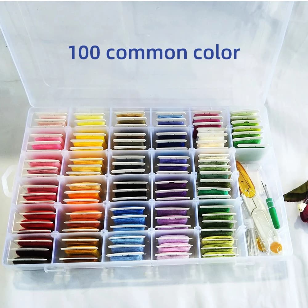 JMG100 Colors Embroidery Floss Polyester Threads Box Set with scissor seam ripper needle for beginner DIY knitting cross-stitch