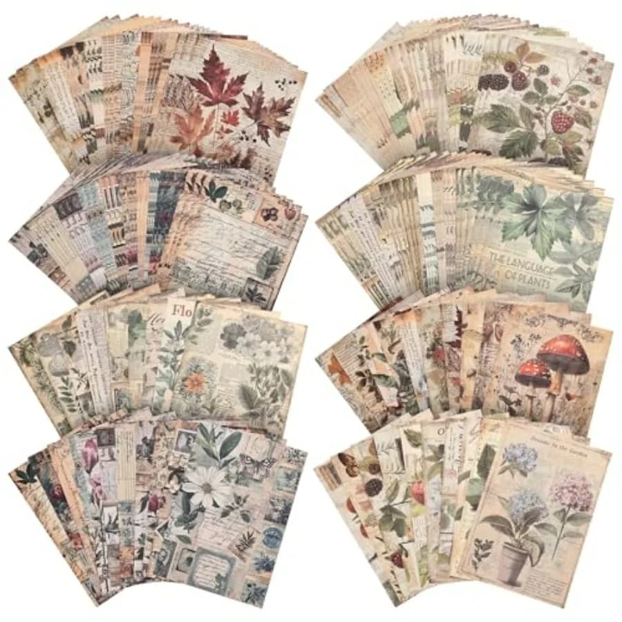 120 Sheets Vintage Botanical Scrapbook Paper Set, Journaling Scrapbooking Supplies Craft Decoupage Papers Kit, 4 Themes x 30 Mu