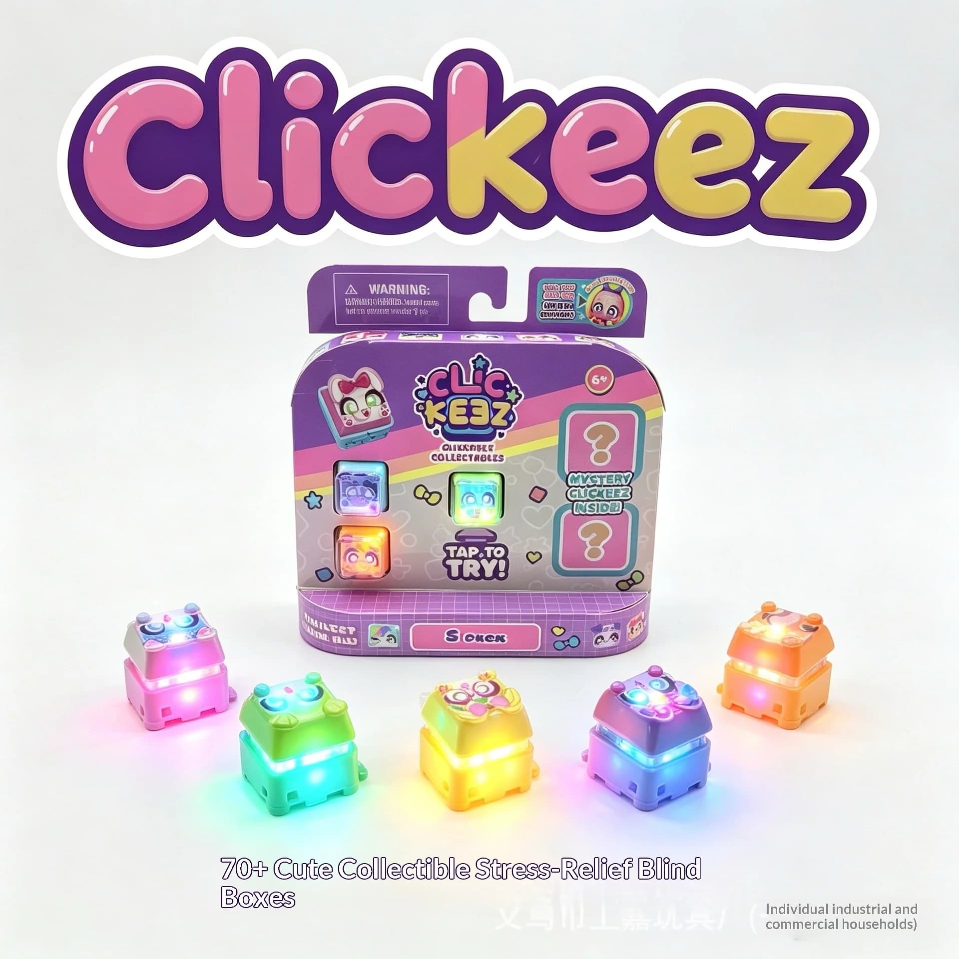 Clickeez Fidget Keychain con Tasto Meccanico LED Luminoso, Giocattolo Antistress, Ciondolo da Zaino da Collezione Blind Box