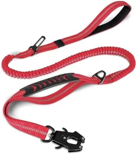Guinzaglio per Cani Resistente agli Urti con Impugnatura Imbottita e Cintura di Sicurezza per Auto, per Cani di Taglia Media e Extra Large, Rosso