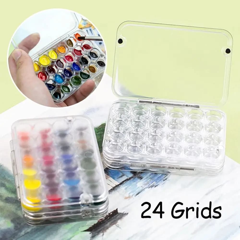 24 Grids Pigment Packaging Box Acrylic Magnetic Seal Mini Paint Palette Transparent Pigment Moisturizing Box Outdoor