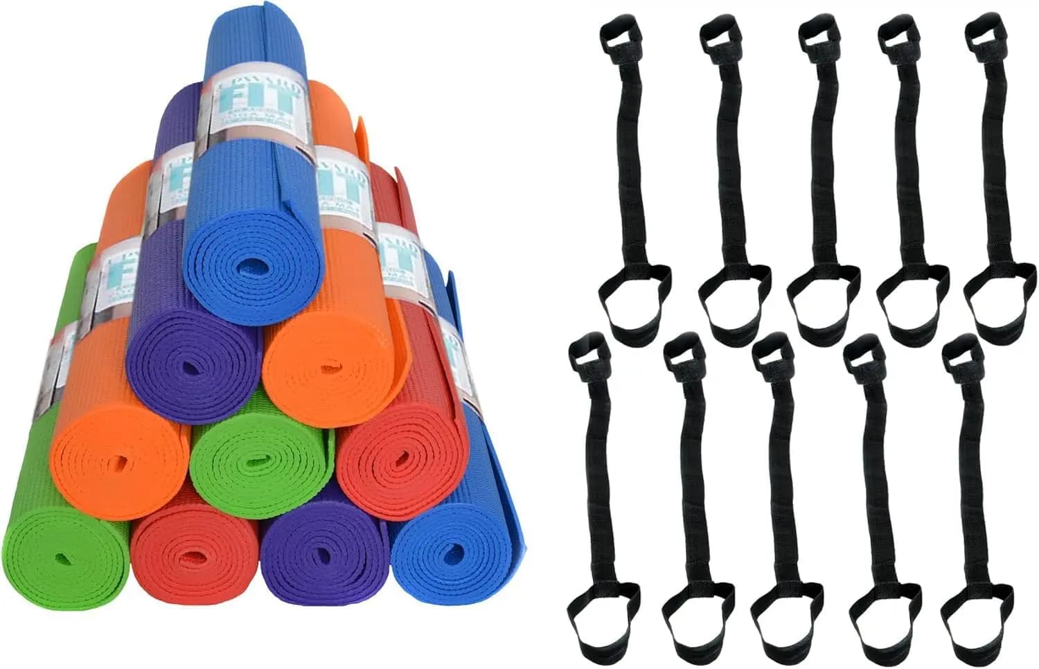 10-Pack Classic Yoga Mat With Carrying Strap, 68" x 24" Non Slip Exercise Mat, 4mm Thick Fitness Mat, Anti-Tear, Bulk Yoga Mats