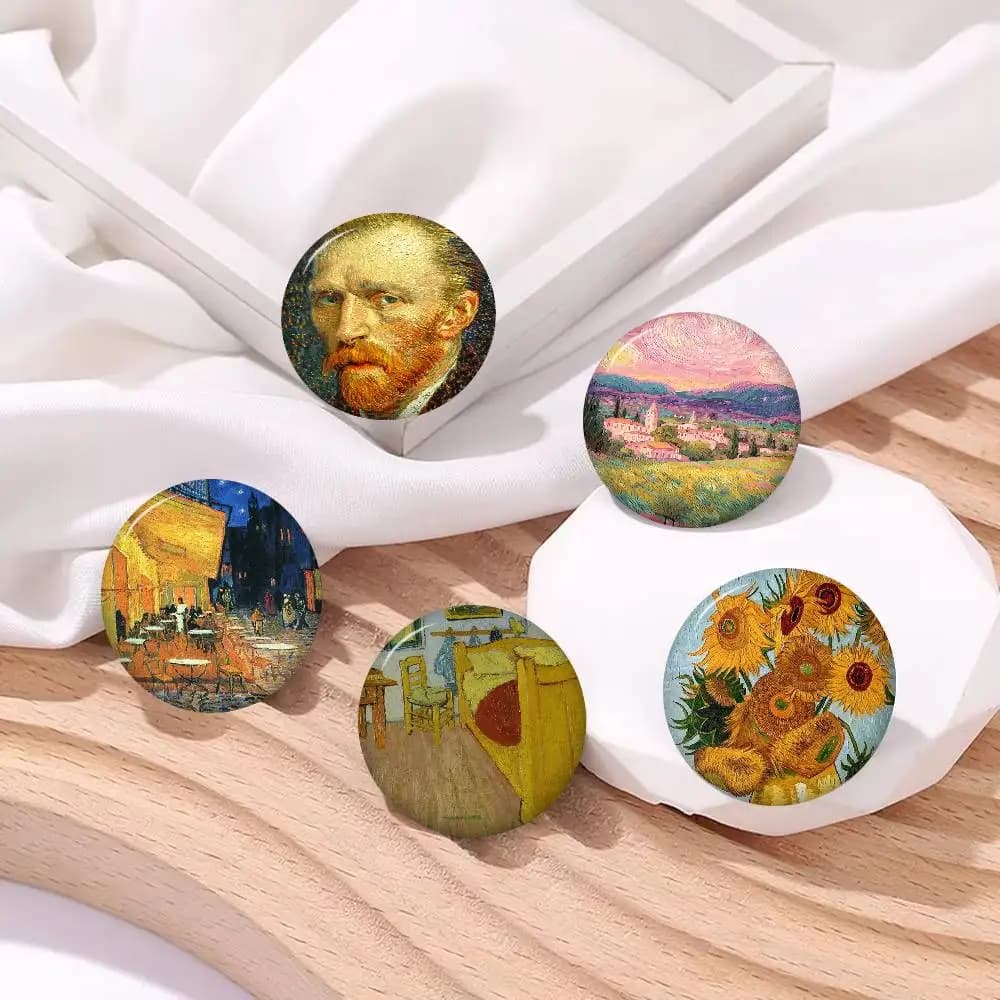 Spilla da bavero a tema Van Gogh, stile anime e cartone animato, simpatica, per giacche e jeans, accessorio regalo