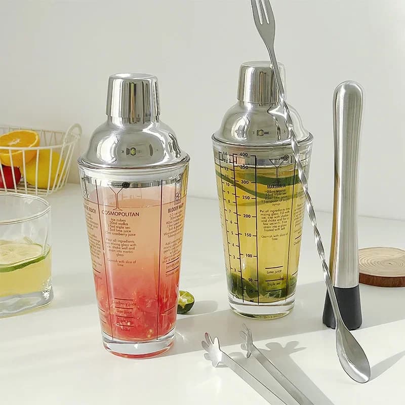 Shaker per cocktail 400ml Bicchiere trasparente per miscelazione Bicchiere da vino Bar per feste Bar Barista Cocktail a mano Strumenti per barista in acciaio inossidabile