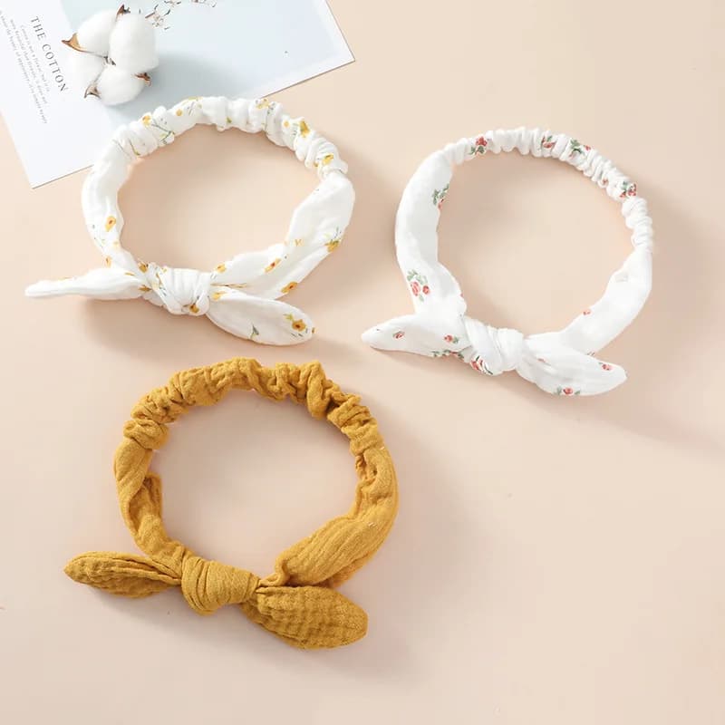 Fasce elastiche per bambini Fascia per capelli dolce per ragazze Copricapo in cotone per bambini Accessori per capelli con nodo Fasce per turbante per orecchie di coniglio morbide per bambini